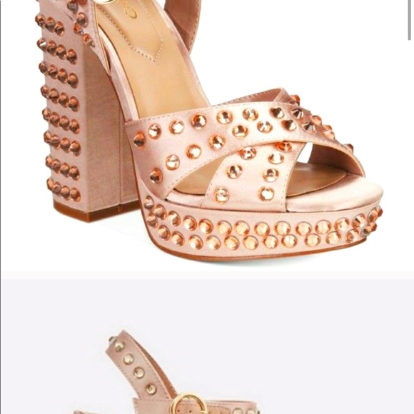 Aldo Blush Rhinestone Block Heels - Picture 2 of 6